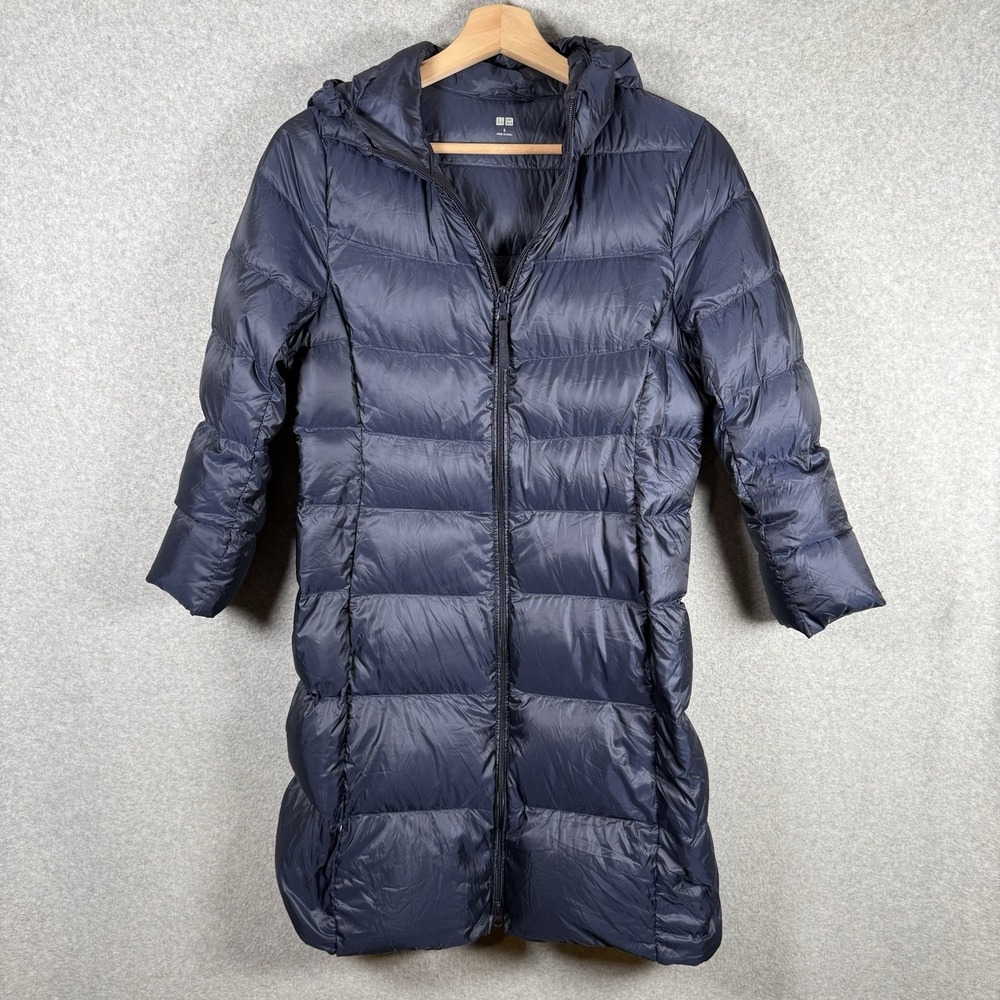 Uniqlo Puffer Down Jacket Womens Size Small Navy blue Parka Long